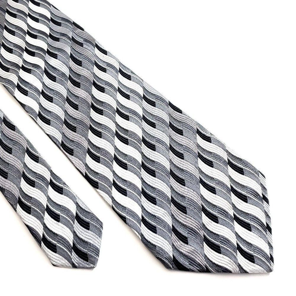 Pronto Uomo Gray‎ Woven Geometric Long Wide Silk Tie